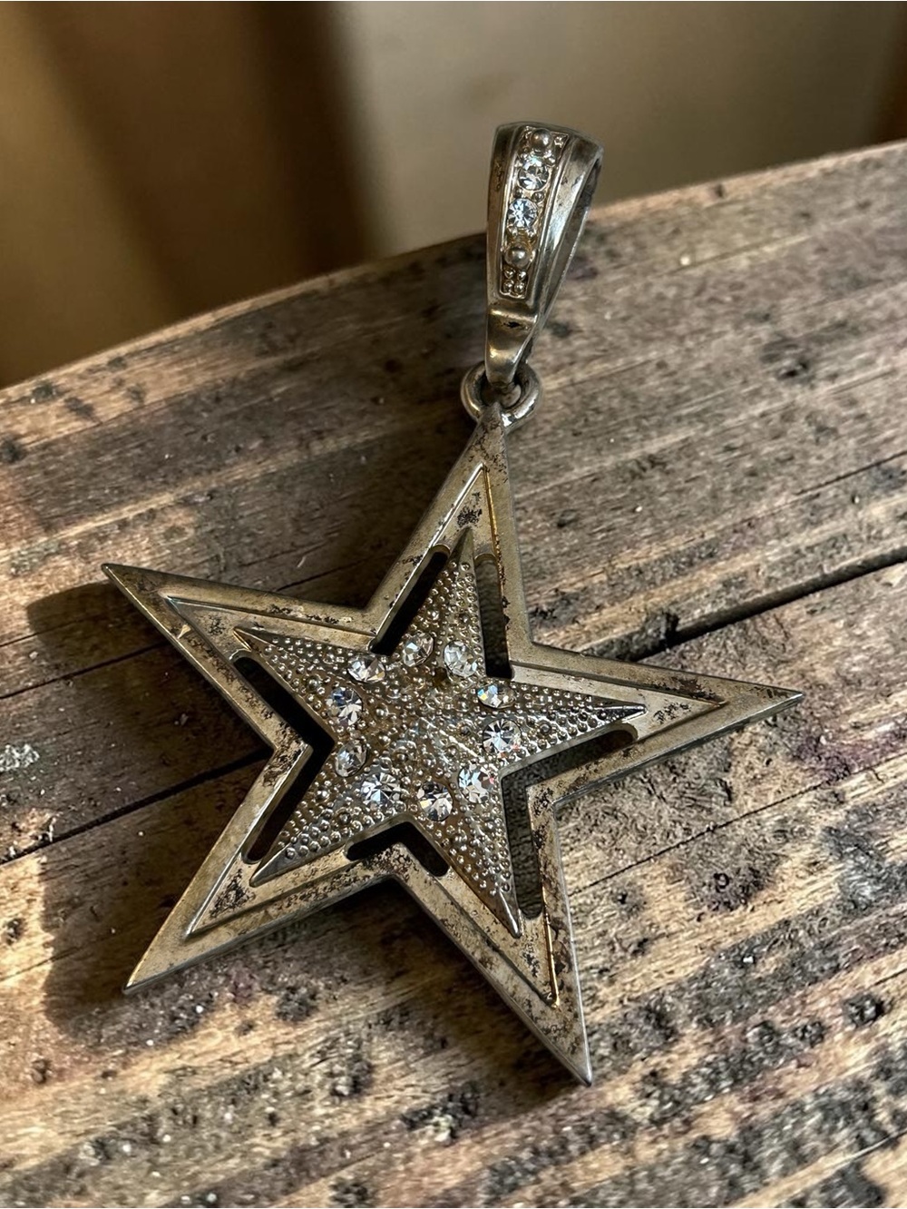 Silver Star Pendant with Crystal Accents - vintage celestial find
